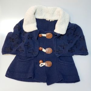 Moth Children's Navy Embroidered Wool Vest with Capelet